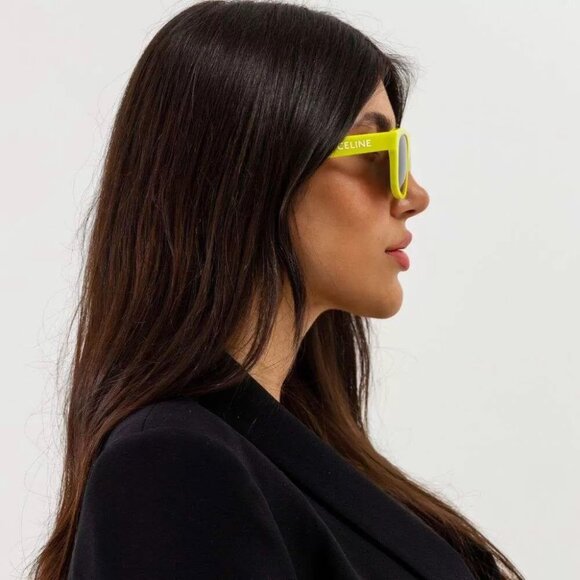 BRAND NEW Celine CL40249U 39A MONOCHROMS Neon Yellow Smoke Geometric Sunglasses - Picture 11 of 11